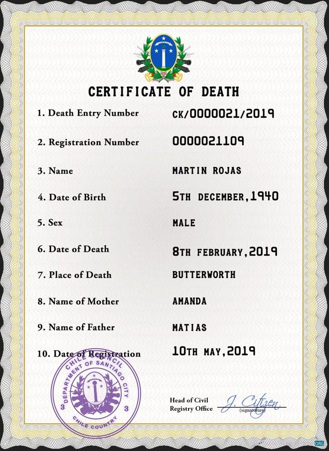 Download Chile vital record death certificate PSD template Photoshop template